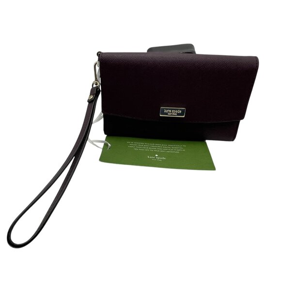 Kate Spade Saffiano Burgundy Leather Women's Phone Case Wallet Wristlet 6" - Picture 8 of 13